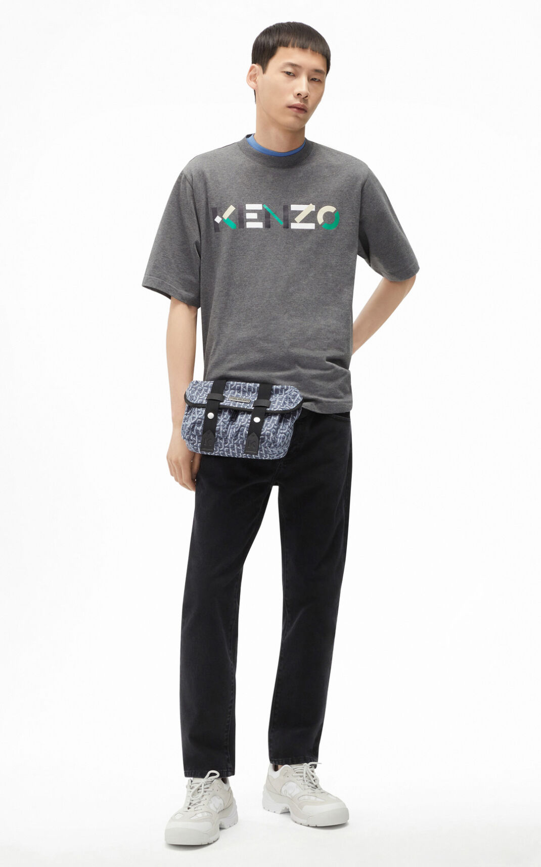 Kenzo Multicoloured oversize Logo Camisetas Hombre Gris | 9016835-VU